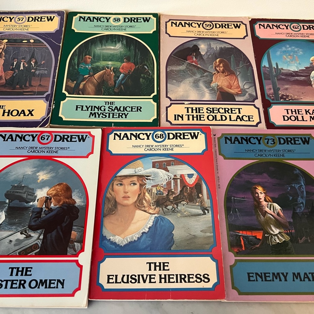 Nancy Drew Mystery Stories 7 Vintage Paperback Book Lot #57 58 59 62 67 68 73